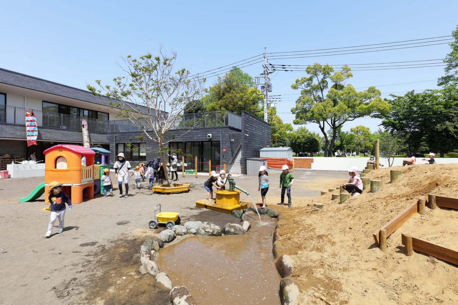 認定こども園ろっくひよこプリスクールの園庭じゃぶじゃぶ池の写真